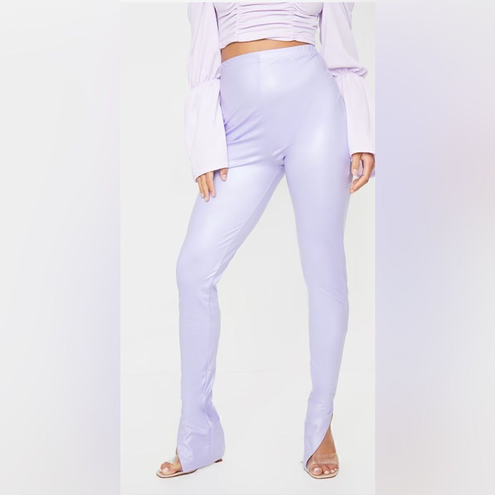 NWT PETITE LILAC SPLIT HEM COATED PU LEGGINGS